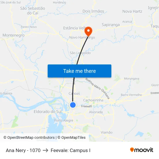 Ana Nery - 1070 to Feevale: Campus I map