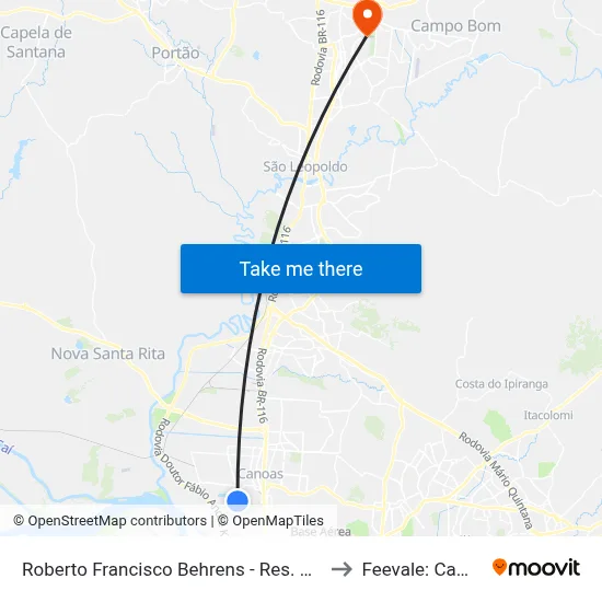 Roberto Francisco Behrens - Res. Vida Alegre to Feevale: Campus I map