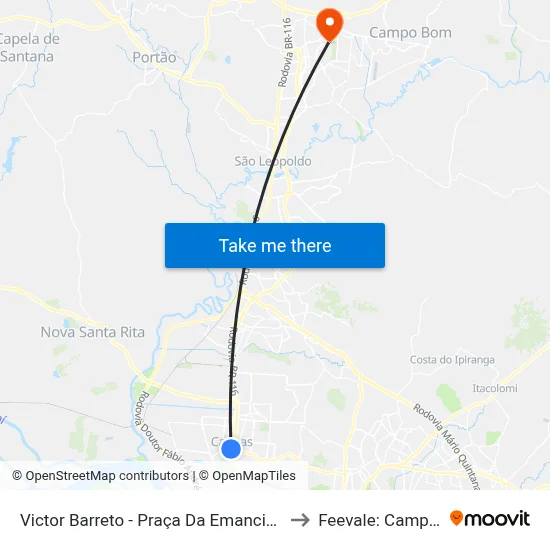 Victor Barreto - Praça Da Emancipação to Feevale: Campus I map