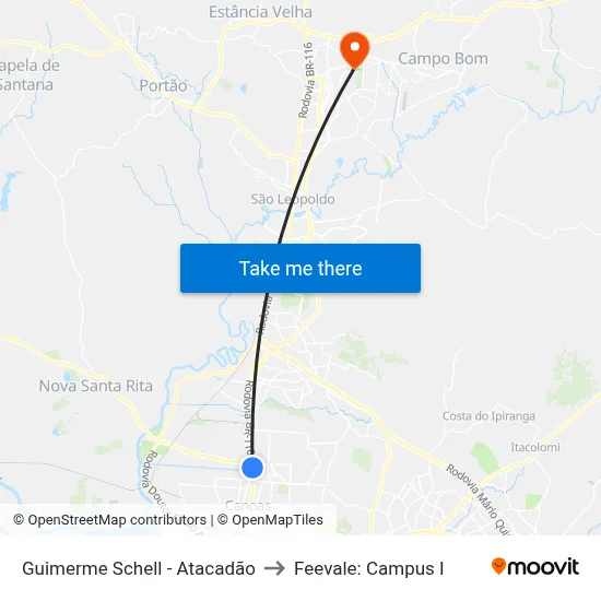 Guimerme Schell - Atacadão to Feevale: Campus I map