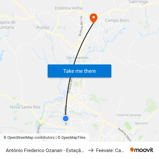 Antônio Frederico Ozanan - Estação Petrobrás to Feevale: Campus I map