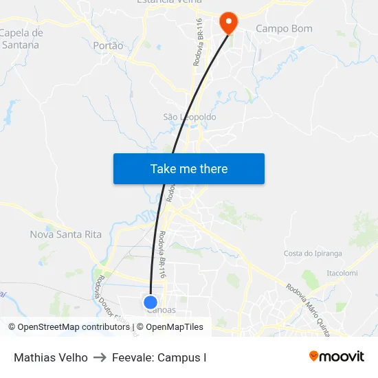 Mathias Velho to Feevale: Campus I map