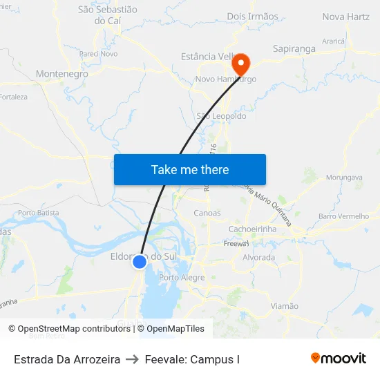 Estrada Da Arrozeira to Feevale: Campus I map