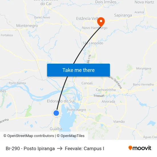 Br-290 - Posto Ipiranga to Feevale: Campus I map