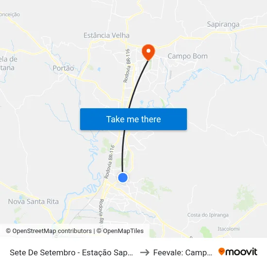 Sete De Setembro - Estação Sapucaia to Feevale: Campus I map