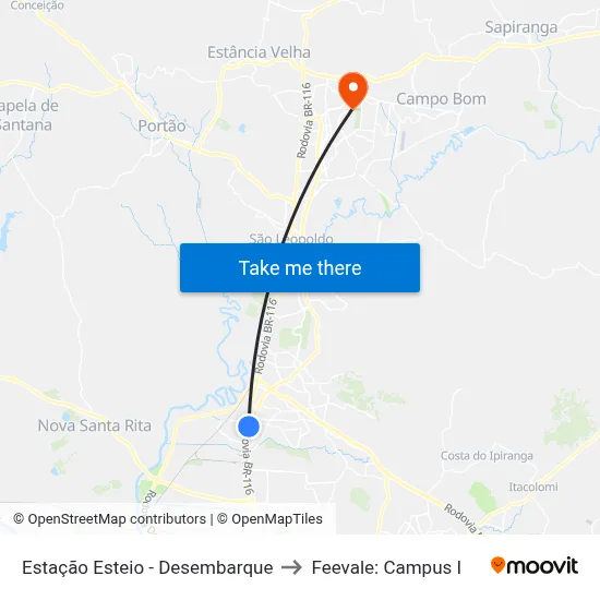 Estação Esteio - Desembarque to Feevale: Campus I map