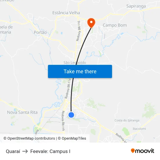 Quaraí to Feevale: Campus I map