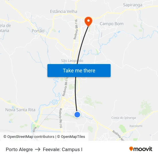 Porto Alegre to Feevale: Campus I map