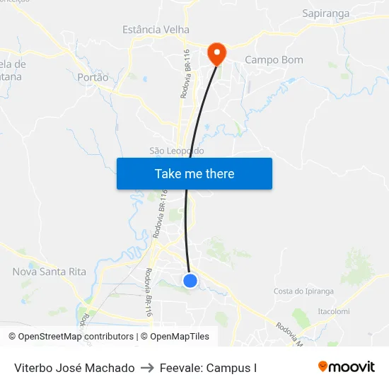 Viterbo José Machado to Feevale: Campus I map