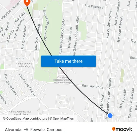 Alvorada to Feevale: Campus I map