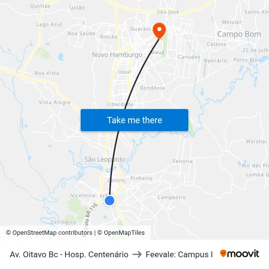 Av. Oitavo Bc - Hosp. Centenário to Feevale: Campus I map