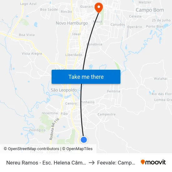 Nereu Ramos - Esc. Helena Câmara to Feevale: Campus I map