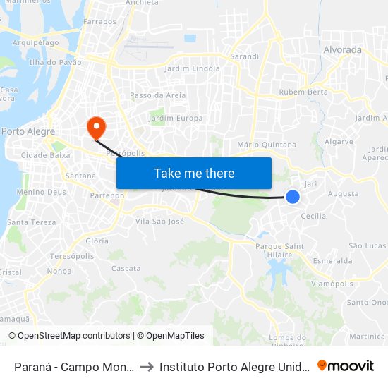 Paraná - Campo Monte Alegre to Instituto Porto Alegre Unidade Central map