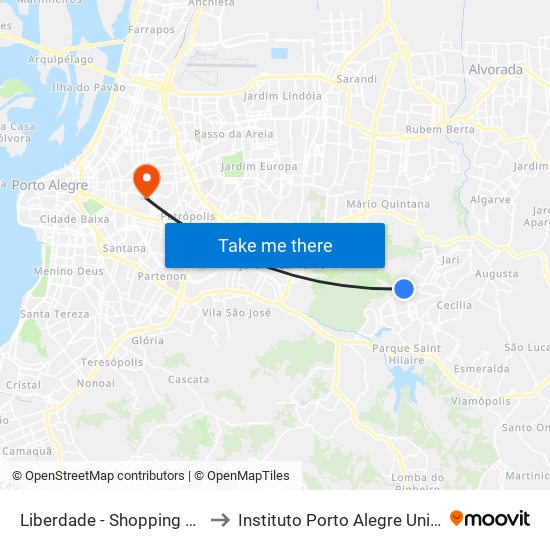Liberdade - Shopping Santa Isabel to Instituto Porto Alegre Unidade Central map
