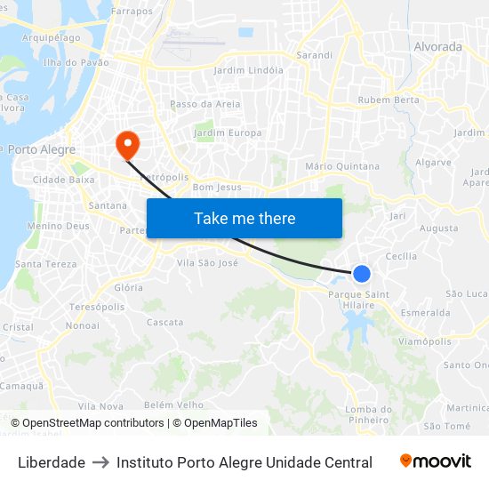 Liberdade to Instituto Porto Alegre Unidade Central map