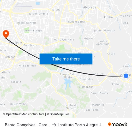 Bento Gonçalves - Garagem Viamão to Instituto Porto Alegre Unidade Central map