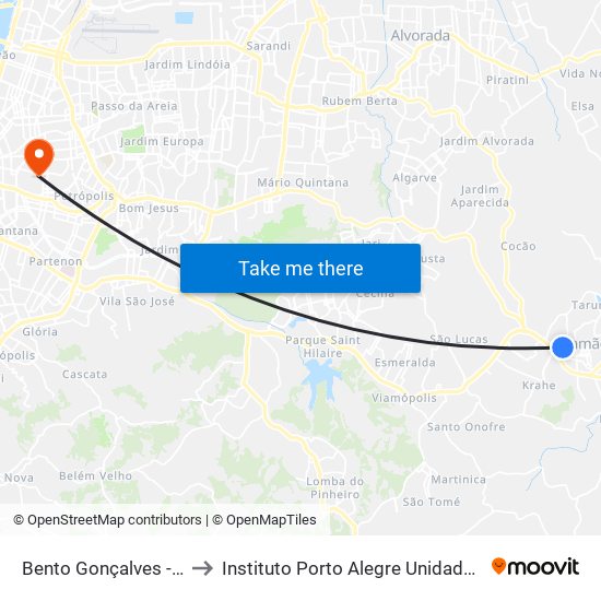 Bento Gonçalves - Ceee to Instituto Porto Alegre Unidade Central map