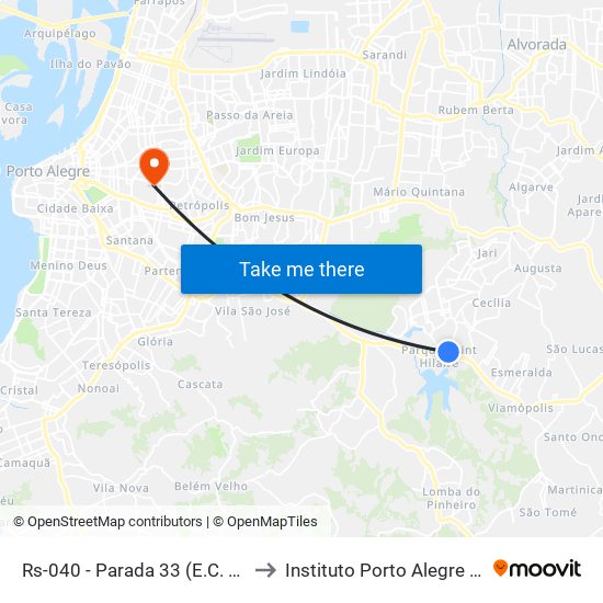 Rs-040 - Parada 33 (E.C. Lomba Do Sabão) to Instituto Porto Alegre Unidade Central map