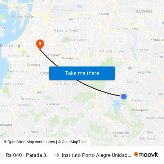 Rs-040 - Parada 35 (Big) to Instituto Porto Alegre Unidade Central map