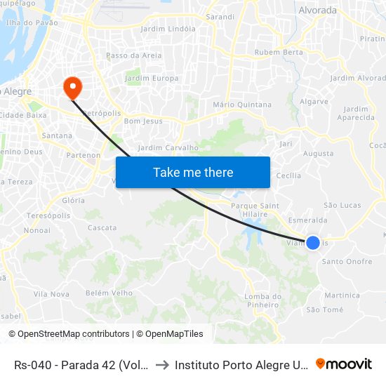 Rs-040 - Parada 42 (Volta Da Figueira) to Instituto Porto Alegre Unidade Central map