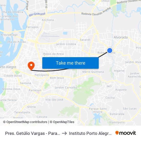 Pres. Getúlio Vargas - Parada 41 (Big Alvorada) to Instituto Porto Alegre Unidade Central map