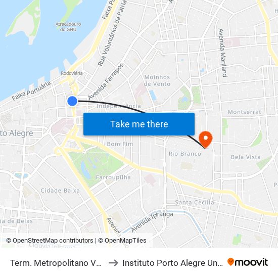Term. Metropolitano Vd. Conceição to Instituto Porto Alegre Unidade Central map