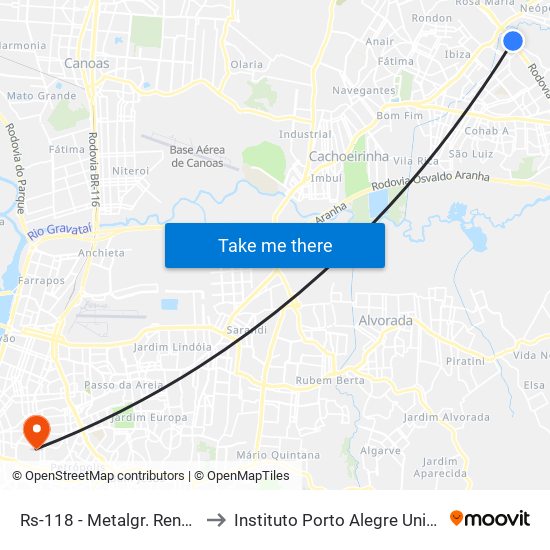 Rs-118 - Metalgr. Renner / Havan to Instituto Porto Alegre Unidade Central map