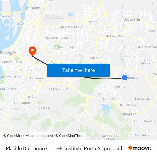 Plácido Do Carmo - Parada 16 to Instituto Porto Alegre Unidade Central map