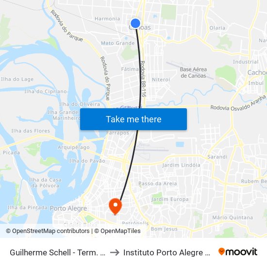 Guilherme Schell - Term. Nova Santa Rita to Instituto Porto Alegre Unidade Central map