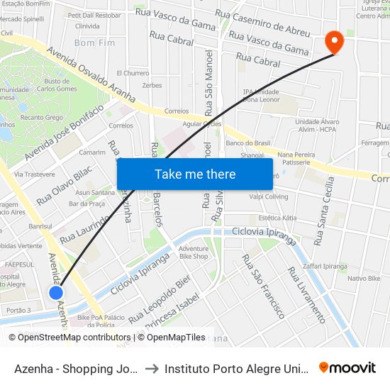 Azenha - Shopping João Pessoa to Instituto Porto Alegre Unidade Central map