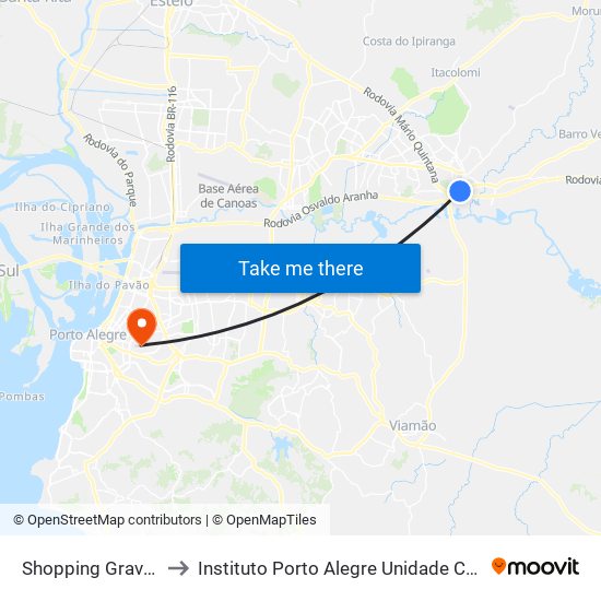 Shopping Gravataí to Instituto Porto Alegre Unidade Central map