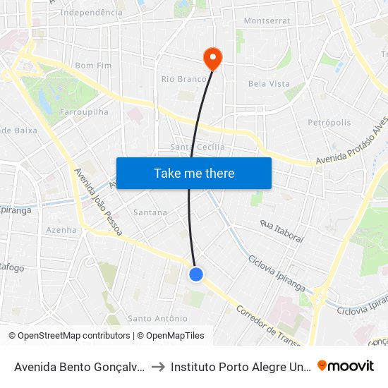 Avenida Bento Gonçalves, 1515 Tnn to Instituto Porto Alegre Unidade Central map