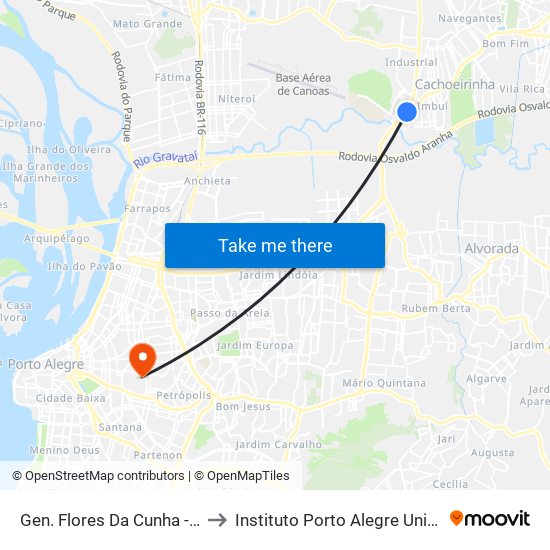 Gen. Flores Da Cunha - Parada 48 to Instituto Porto Alegre Unidade Central map