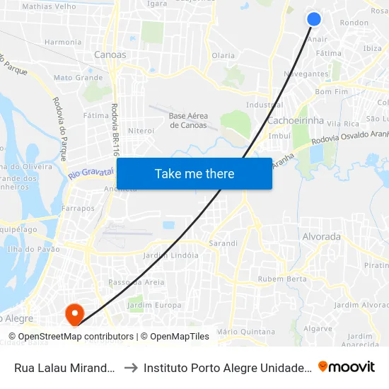 Rua Lalau Miranda, 271 to Instituto Porto Alegre Unidade Central map