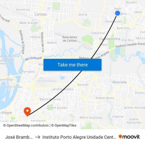 José Brambila to Instituto Porto Alegre Unidade Central map