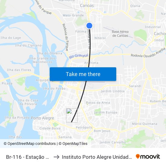 Br-116 - Estação Fátima to Instituto Porto Alegre Unidade Central map