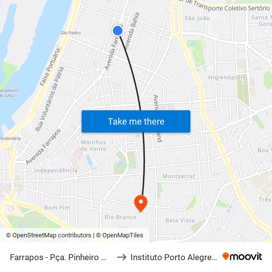 Farrapos - Pça. Pinheiro Machado [Bairro - C] to Instituto Porto Alegre Unidade Central map