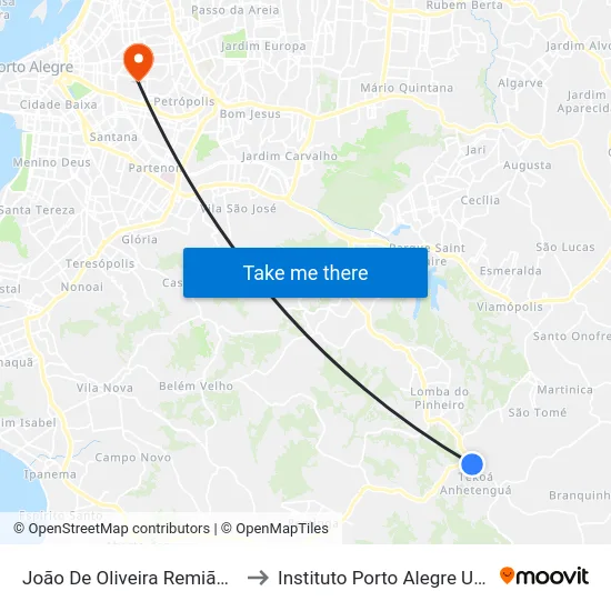 João De Oliveira Remião - Parada 21-A to Instituto Porto Alegre Unidade Central map