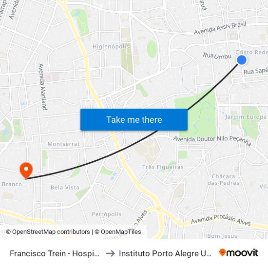 Francisco Trein - Hospital Conceição to Instituto Porto Alegre Unidade Central map