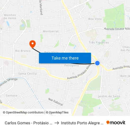 Carlos Gomes - Protásio Alves Sn (Piso 1) to Instituto Porto Alegre Unidade Central map