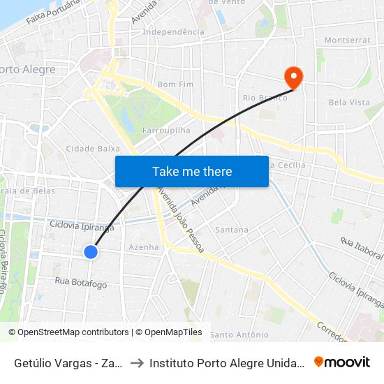 Getúlio Vargas - Zaffari Cb to Instituto Porto Alegre Unidade Central map