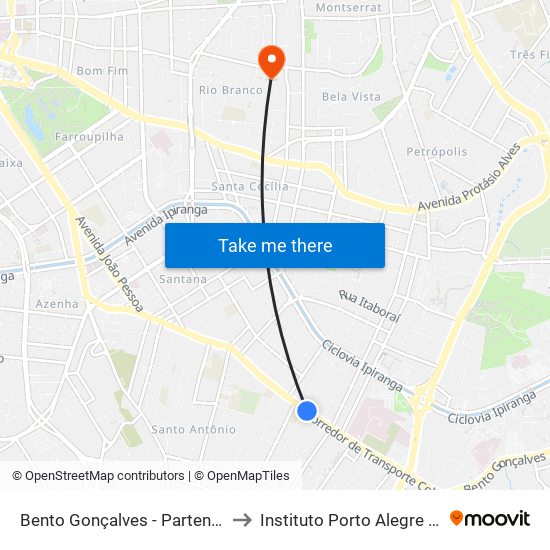 Bento Gonçalves - Partenon Tênis Clube Bc to Instituto Porto Alegre Unidade Central map