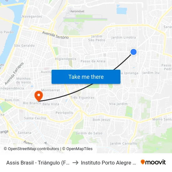 Assis Brasil - Triângulo (Fora Do Corredor) to Instituto Porto Alegre Unidade Central map
