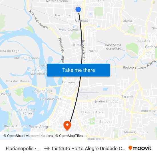 Florianópolis - 320 to Instituto Porto Alegre Unidade Central map