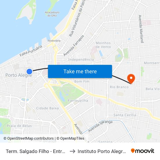 Term. Salgado Filho - Entre Borges E Marechal to Instituto Porto Alegre Unidade Central map