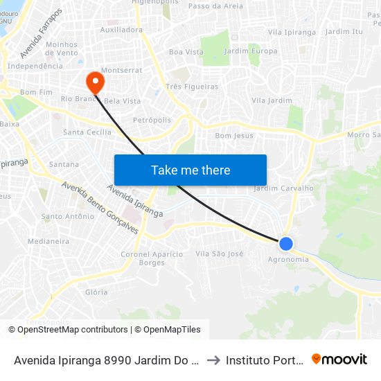 Avenida Ipiranga 8990 Jardim Do Carvalho Porto Alegre - Rio Grande Do Sul 91440 Brasil to Instituto Porto Alegre Unidade Central map