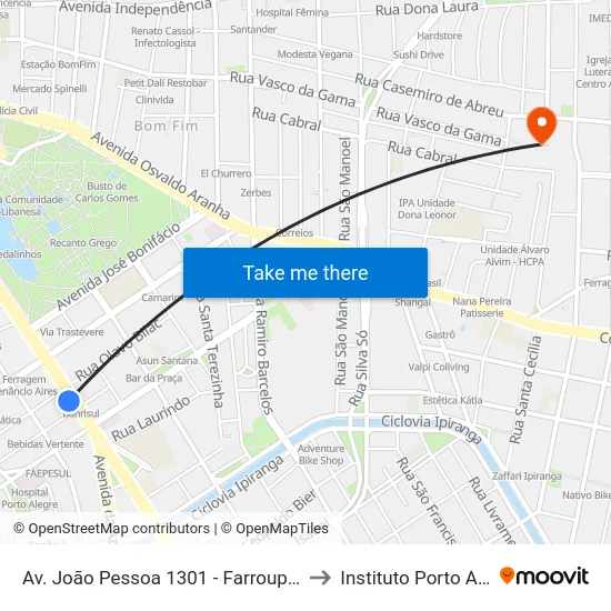 Av. João Pessoa 1301 - Farroupilha Porto Alegre - Rs 90040-001 Brasil to Instituto Porto Alegre Unidade Central map