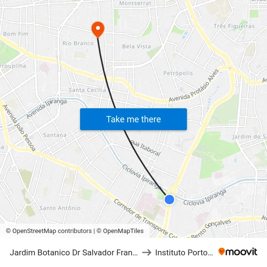 Jardim Botanico Dr Salvador Franca - Partenon Porto Alegre - Rs 90450-190 Brasil to Instituto Porto Alegre Unidade Central map
