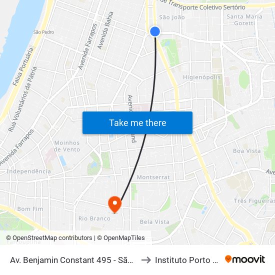 Av. Benjamin Constant 495 - São João Porto Alegre - Rs 90550-003 Brasil to Instituto Porto Alegre Unidade Central map