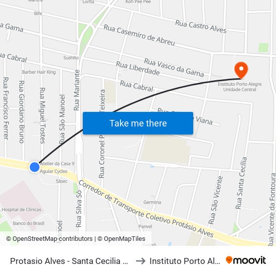 Protasio Alves - Santa Cecilia Porto Alegre - Rs 90035-002 Brasil to Instituto Porto Alegre Unidade Central map